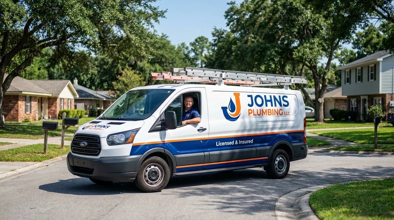 Johns Plumbing LLC service van in Livonia, LA