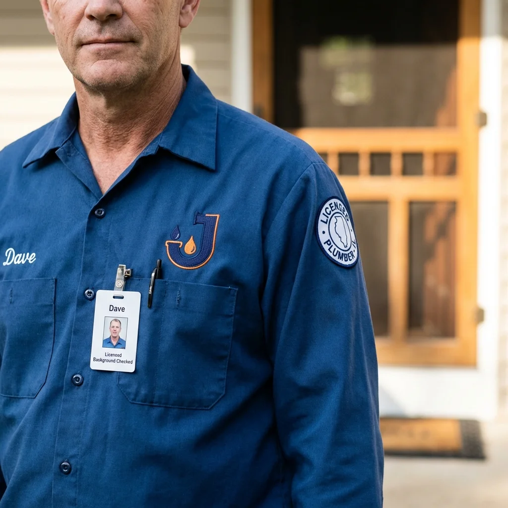 Licensed plumber showing ID badge in Livonia, LA