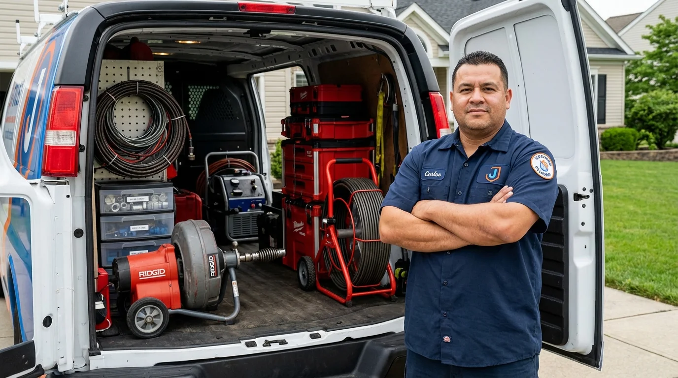 Professional drain cleaning equipment and Johns Plumbing LLC plumber in Livonia