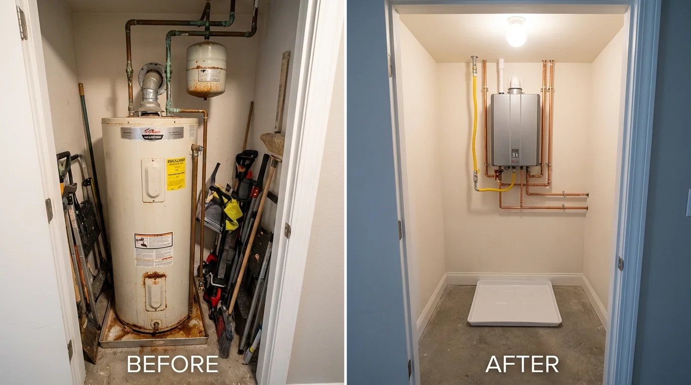 Tank water heater versus wall-mounted tankless unit comparison for Livonia, LA homeowners