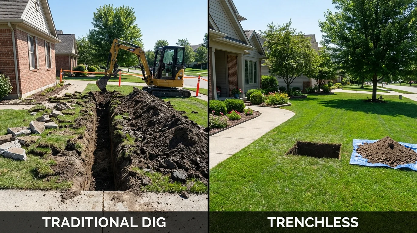 Trenchless sewer repair with minimal yard damage versus traditional excavation in Livonia, LA